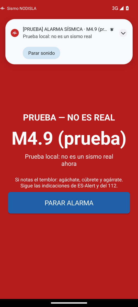 Pantalla de alarma