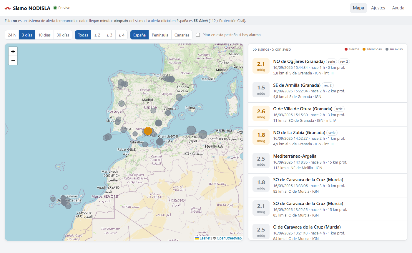 Mapa y lista de sismos